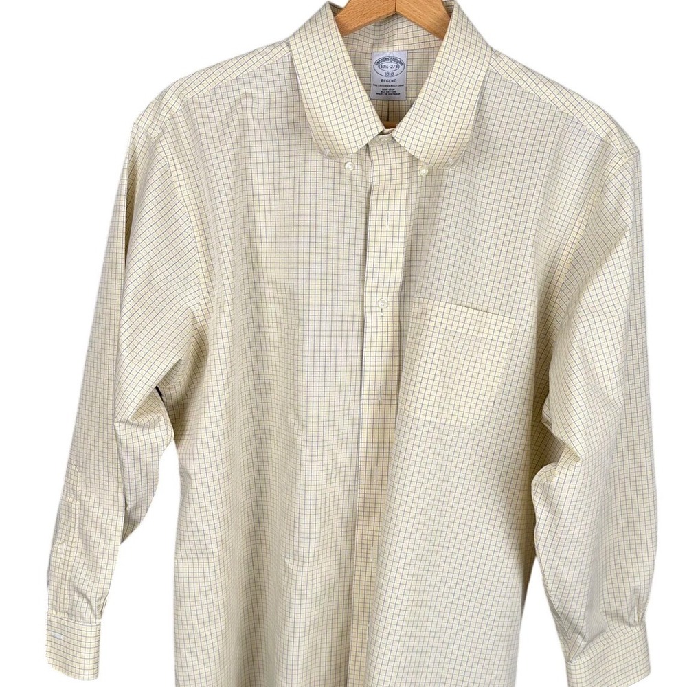 Brooks Brothers Regent Fit Yellow Gingham Check Button Down Shirt Mens 17 1/2 2
